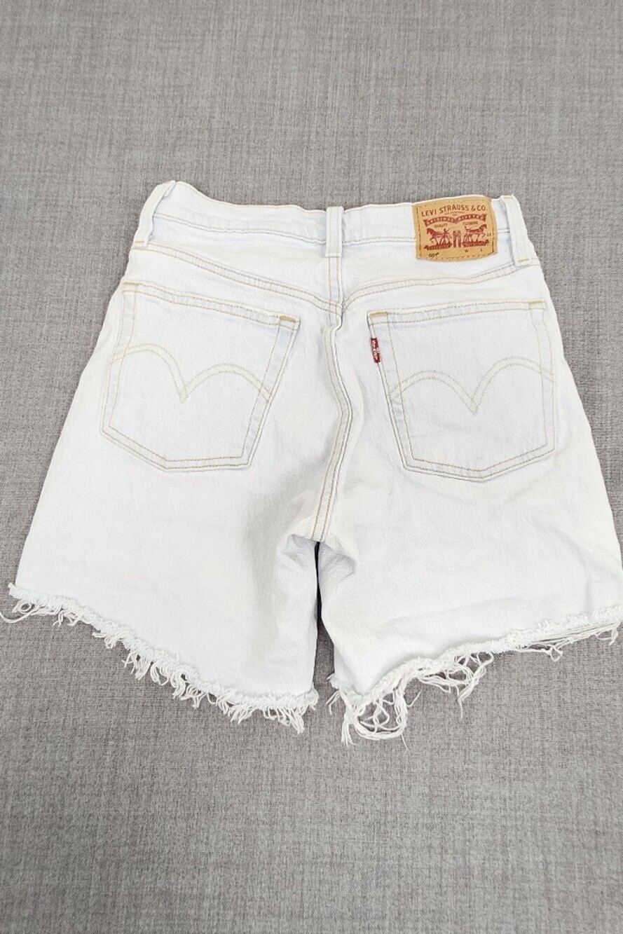 Levis 501 Button Fly Cut Off Style Distressed Cotton Blend Denim Jean Shorts 24 - Picture 3 of 9